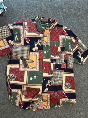 Casual Short-Sleeve Ivy Club Golf Print Shirt - Green/Red
